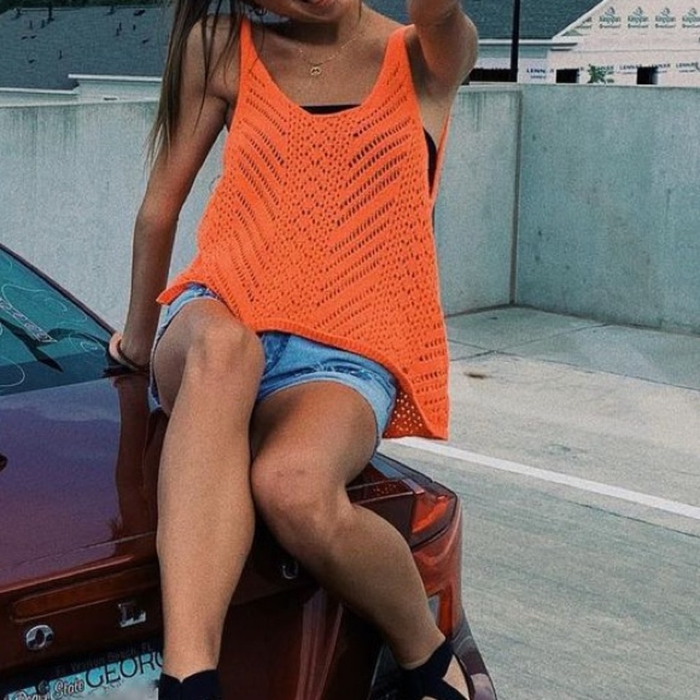 Abercrombie & Fitch Open knit Oversized Boxy tank sweater pumpkin orange Small